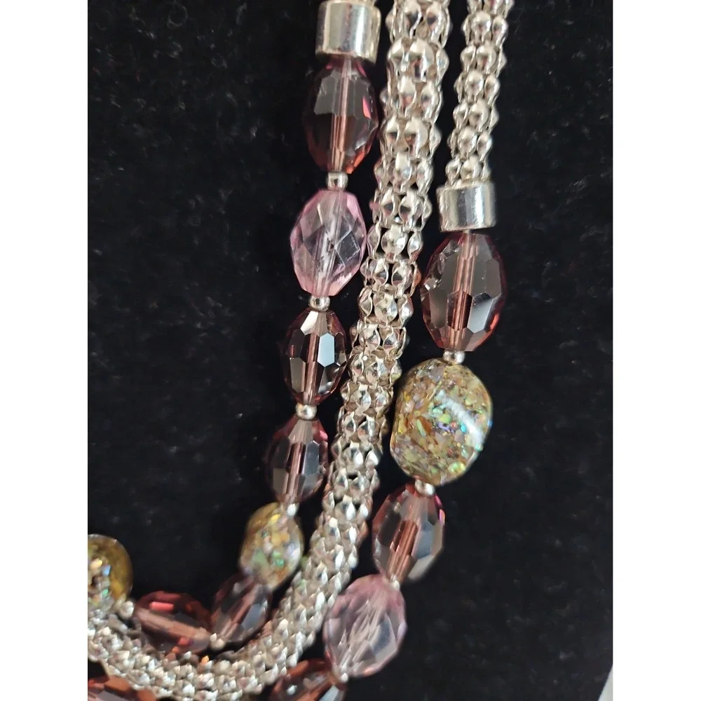 Dana Buchman Faceted Acrylic Purple Lavender Bead Statement Necklace Silver Tone